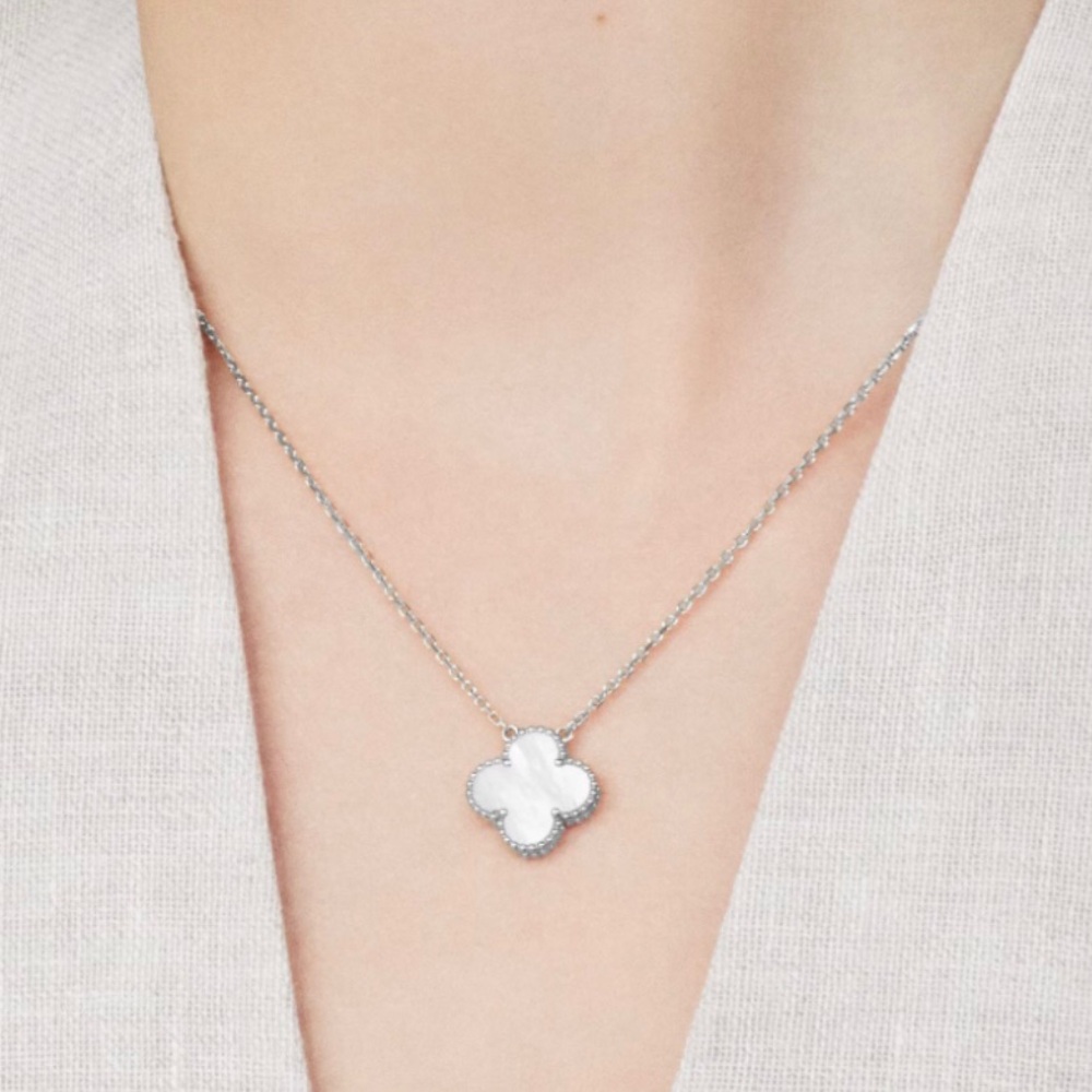 Van Cleef & Arpels 18k White Gold Mother of Pearl Alhambra Pendant - Picture 7 of 9